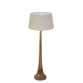 Oil Brown Wooden Floor Lamp & Light Linen Lamp Shade