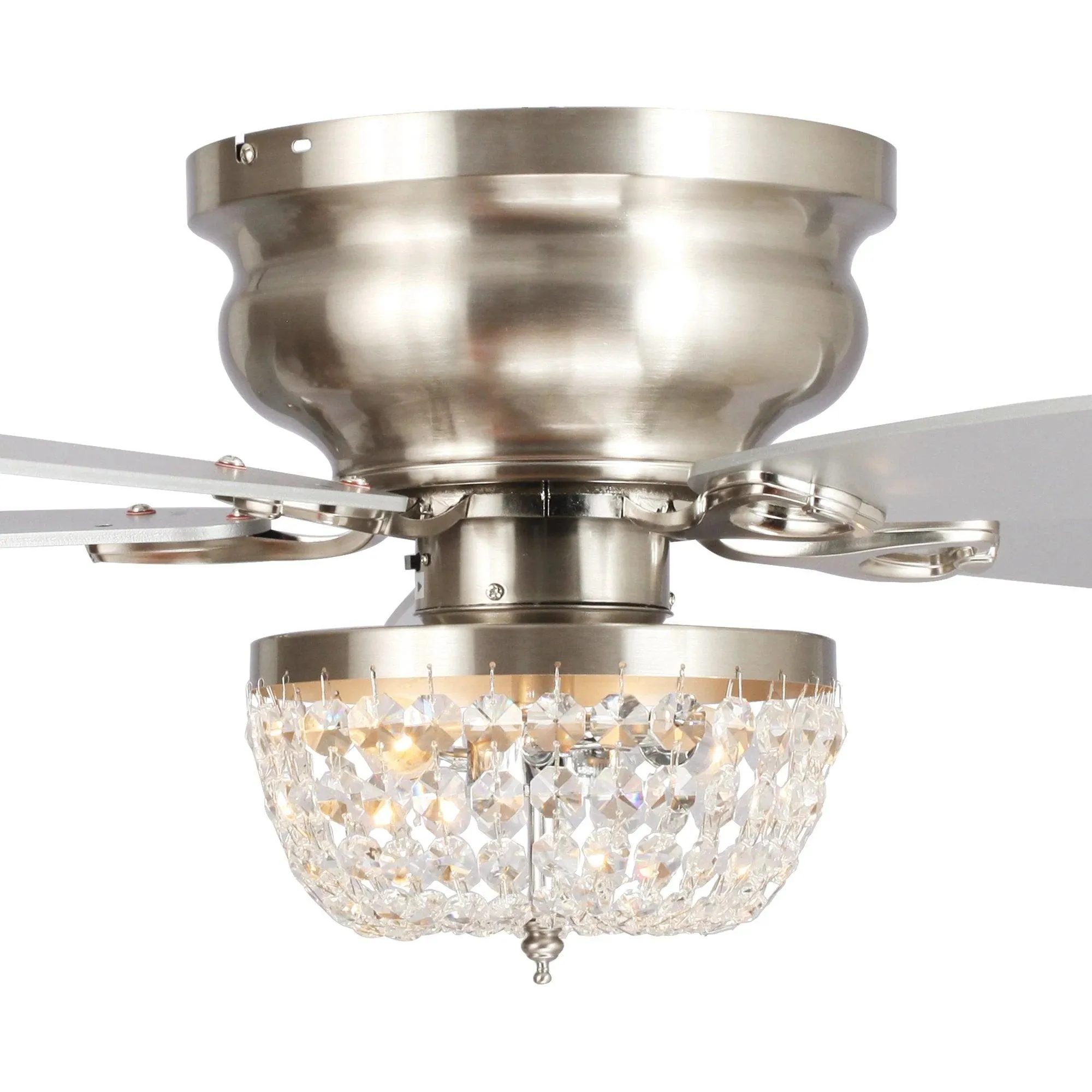 Parrot Uncle 48" Modern Crystal Ceiling Fan Flush Mount with Lighting and Remote Control New