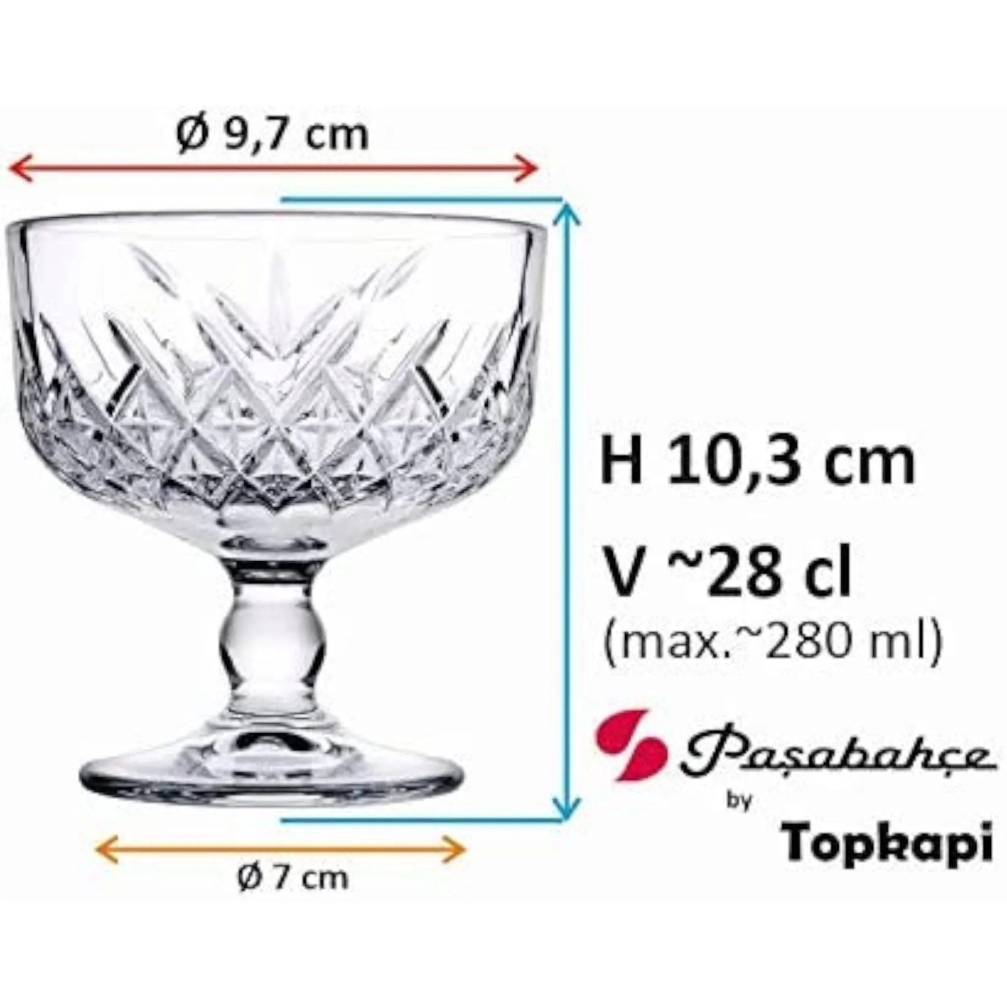 Pasabahce Timeless Glass Glass Ice Cream Dessert Bowl Cup 280ml 2pc 23907