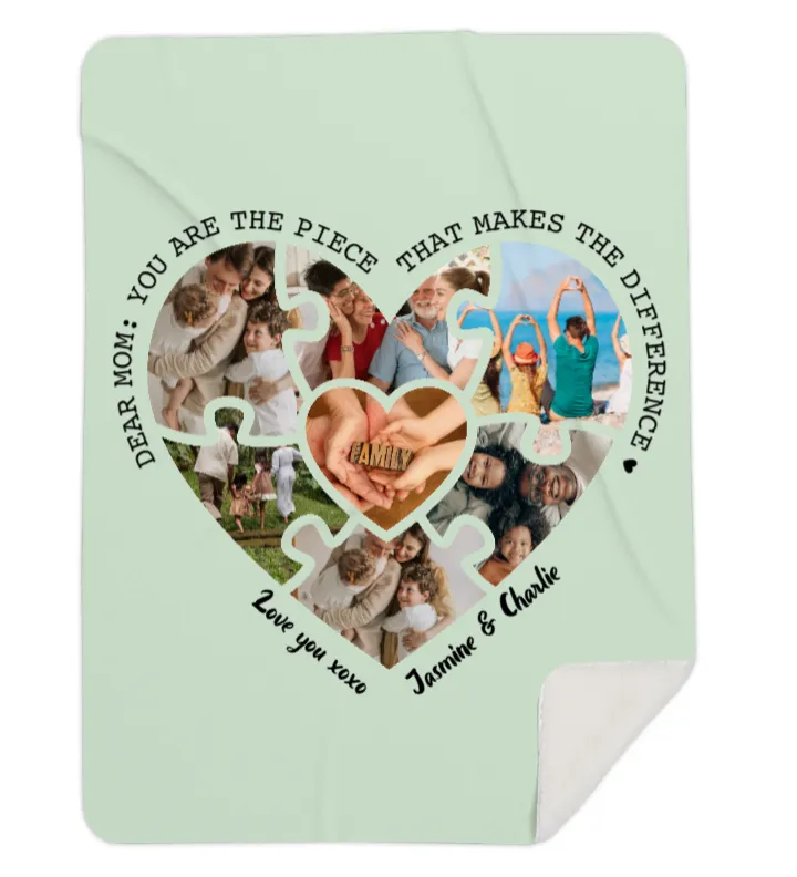 Personalised Photo Mom You are the Piece, Heart Fleece Blanket