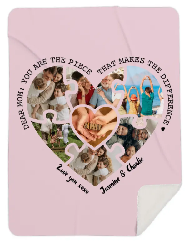 Personalised Photo Mom You are the Piece, Heart Fleece Blanket