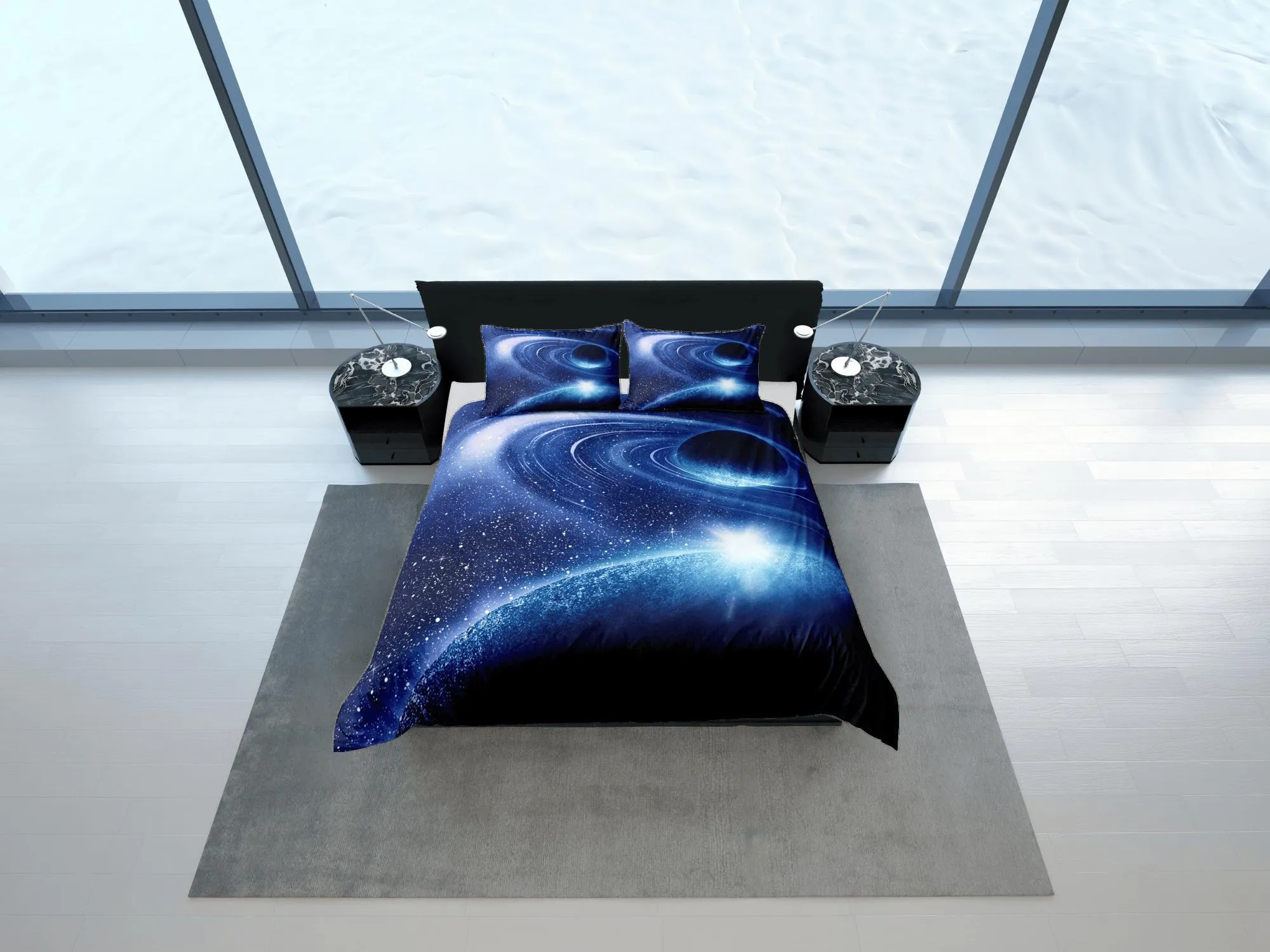 Planets Galaxy Orbit Blue Duvet Cover Set Bedspread, Dorm Bedding with Pillowcase