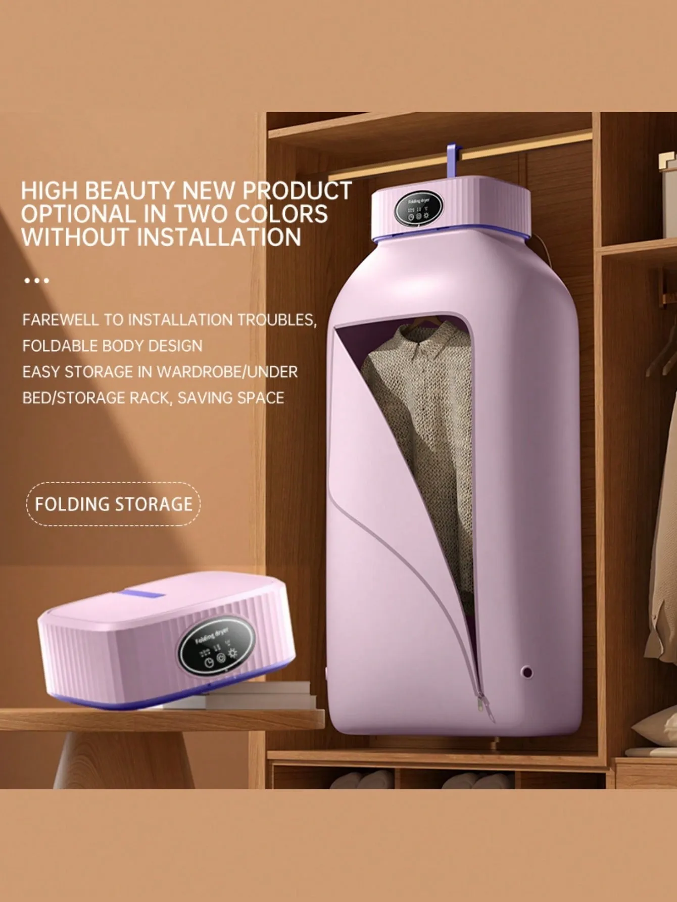 Portable Intelligent Timing Clothes Dryer, Foldable Dryer With Cover For Home