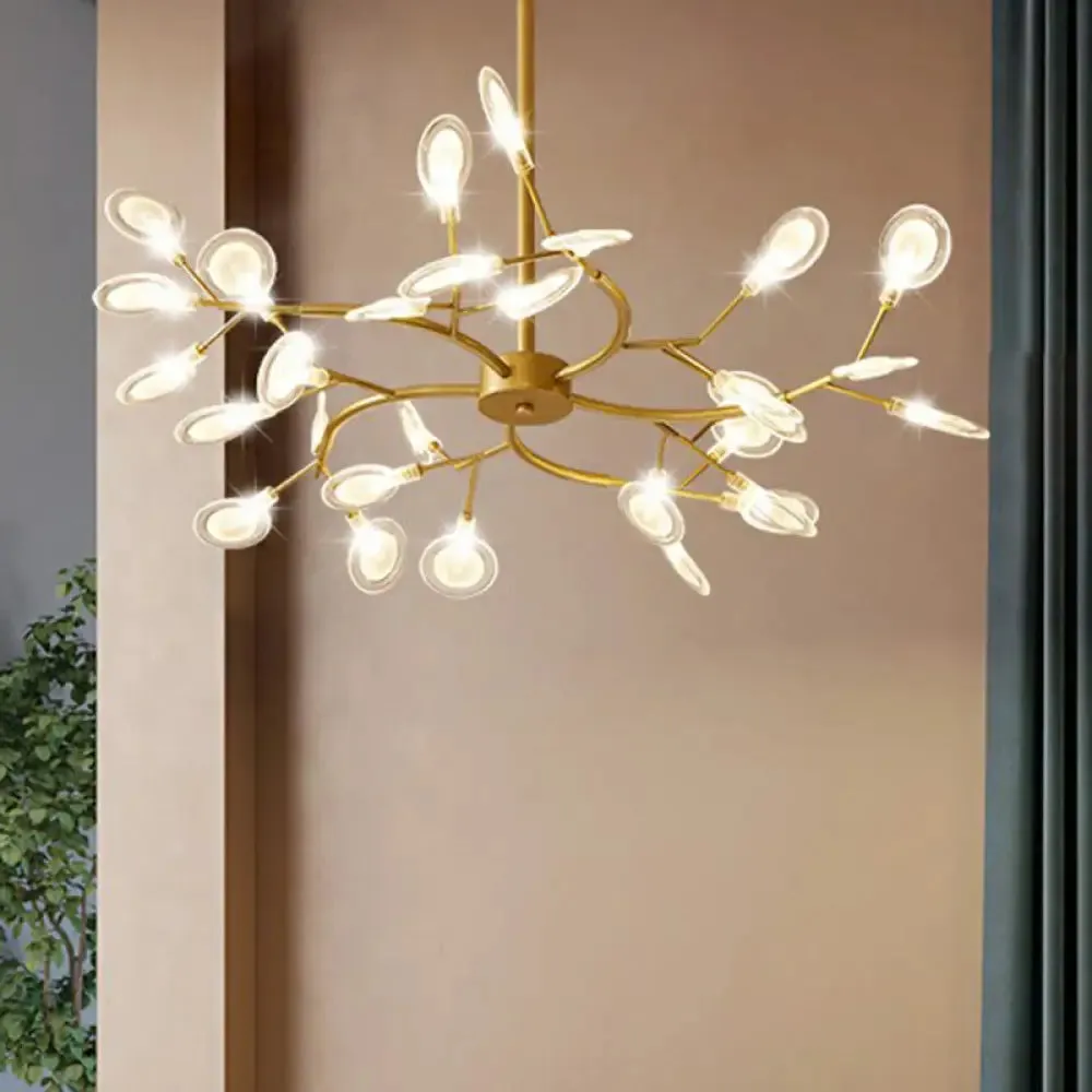 Postmodern Brass Firefly Chandelier - 30-Light Acrylic Shade Hanging Light