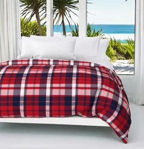 Preppy Surfer Red, White and Navy Blue Plaid Duvet Cover