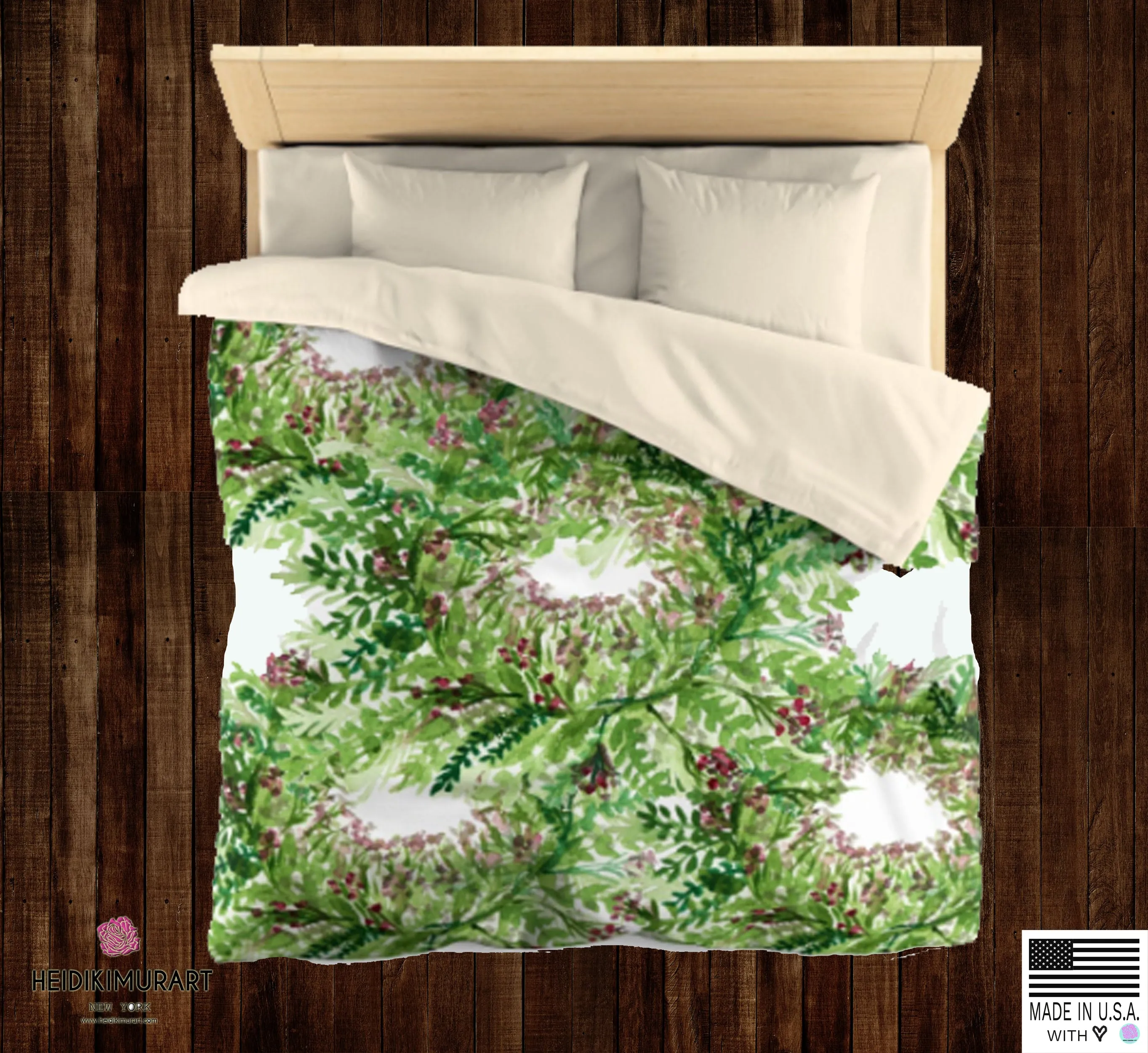 Purple Lavender Green Floral Print Soft Polyester Microfiber Duvet Cover - Made in USA