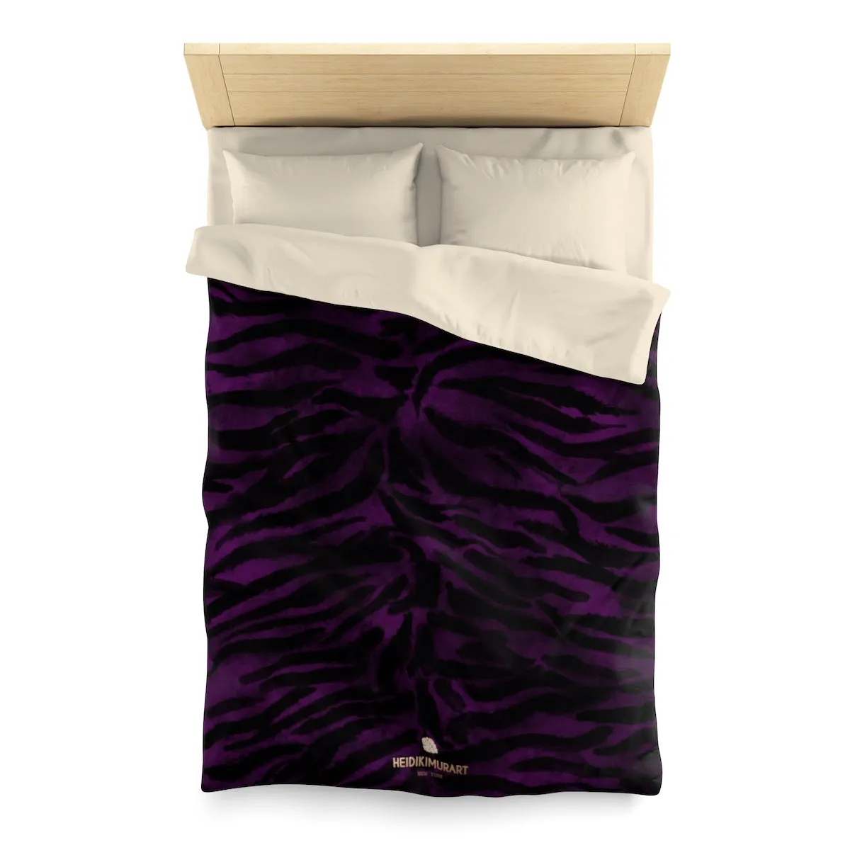 Purple Tiger Stripe Duvet Cover, Animal Print Queen/Twin Microfiber Cover-Printed in USA