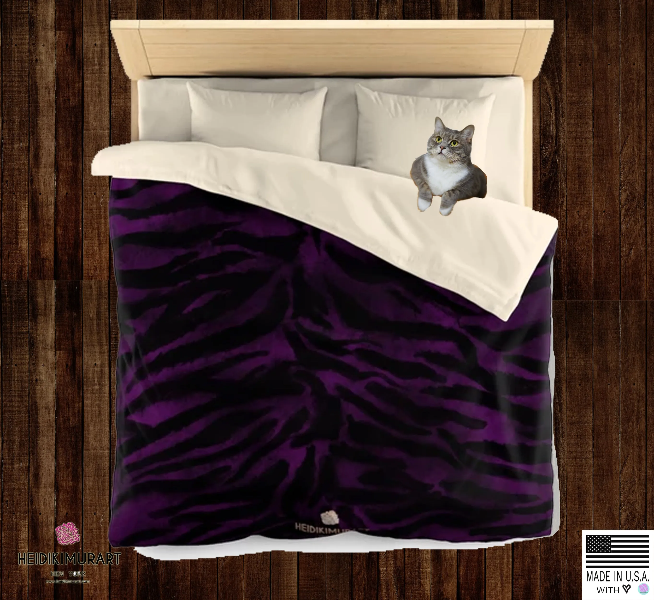 Purple Tiger Stripe Duvet Cover, Animal Print Queen/Twin Microfiber Cover-Printed in USA