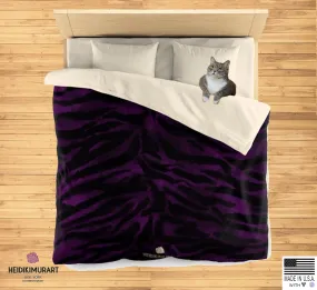 Purple Tiger Stripe Duvet Cover, Animal Print Queen/Twin Microfiber Cover-Printed in USA