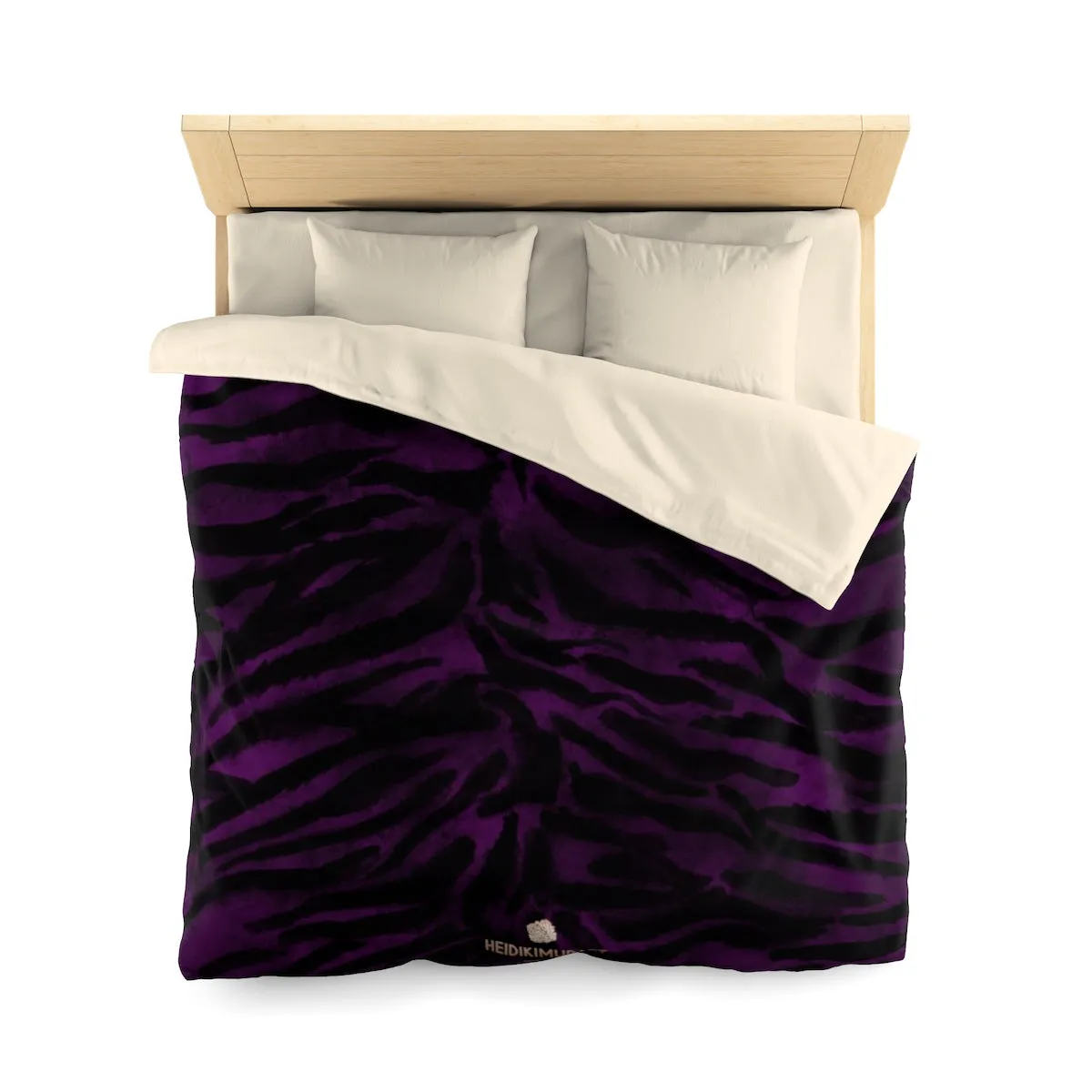 Purple Tiger Stripe Duvet Cover, Animal Print Queen/Twin Microfiber Cover-Printed in USA