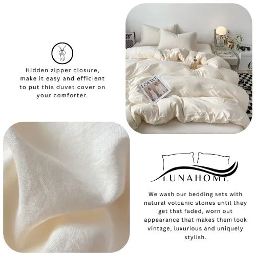 Queen size 6 Pieces bedding Set, Washable Cotton Milky White  Color.