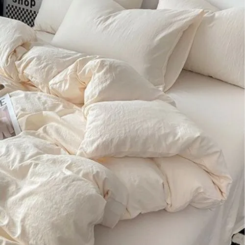 Queen size 6 Pieces bedding Set, Washable Cotton Milky White  Color.