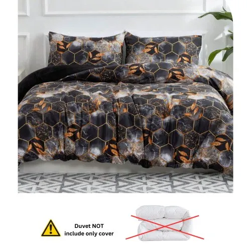 Queen/Double size 6 pieces, Black with Gold Marble Design Duvet Cover set.