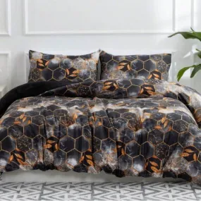 Queen/Double size 6 pieces, Black with Gold Marble Design Duvet Cover set.