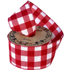 Red & White Buffalo Plaid Ribbon - 2 1/2" x 10 Yards, Wired Edge