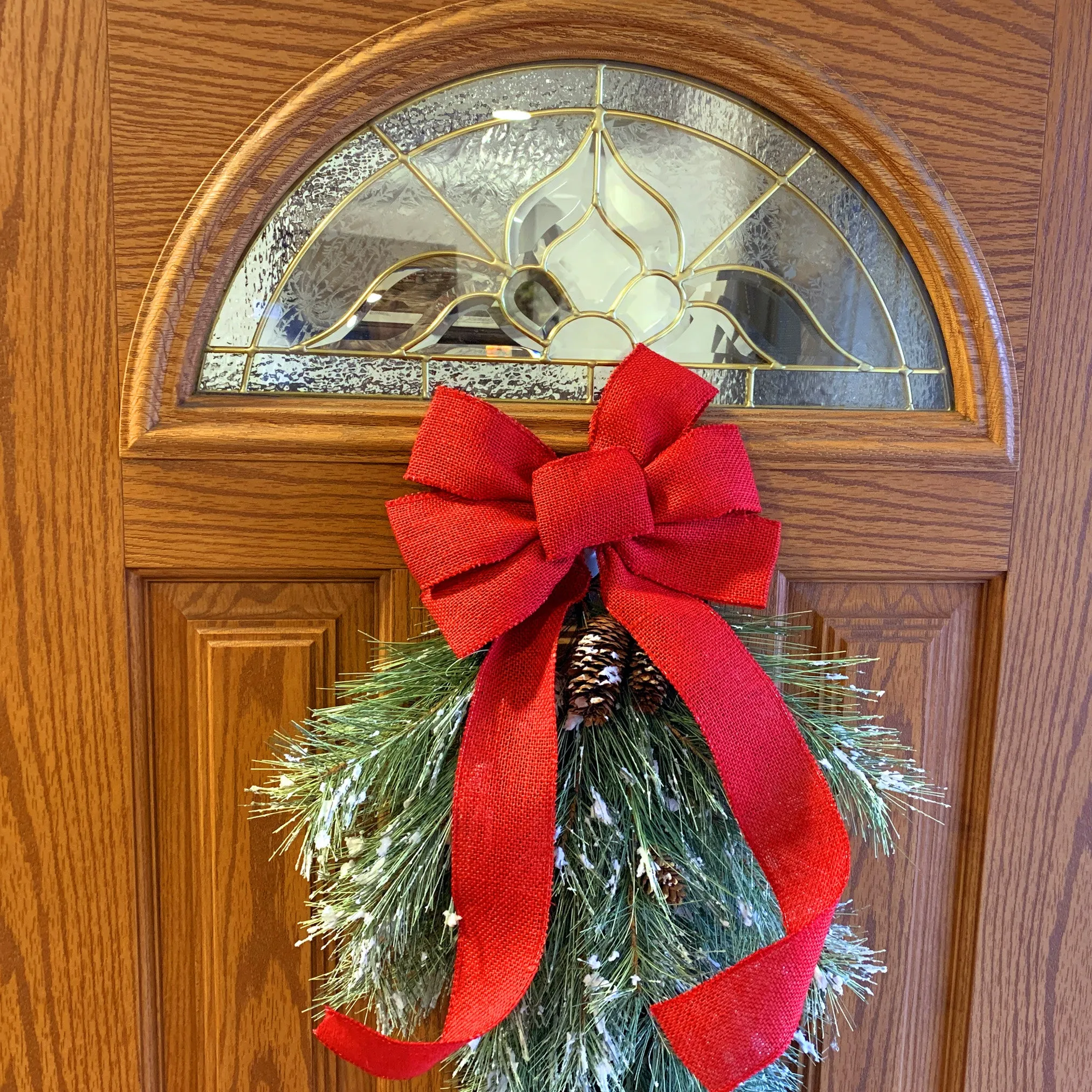 Red Burlap Ribbon Wreath Bow - 10" Wide, 18" Long Tails