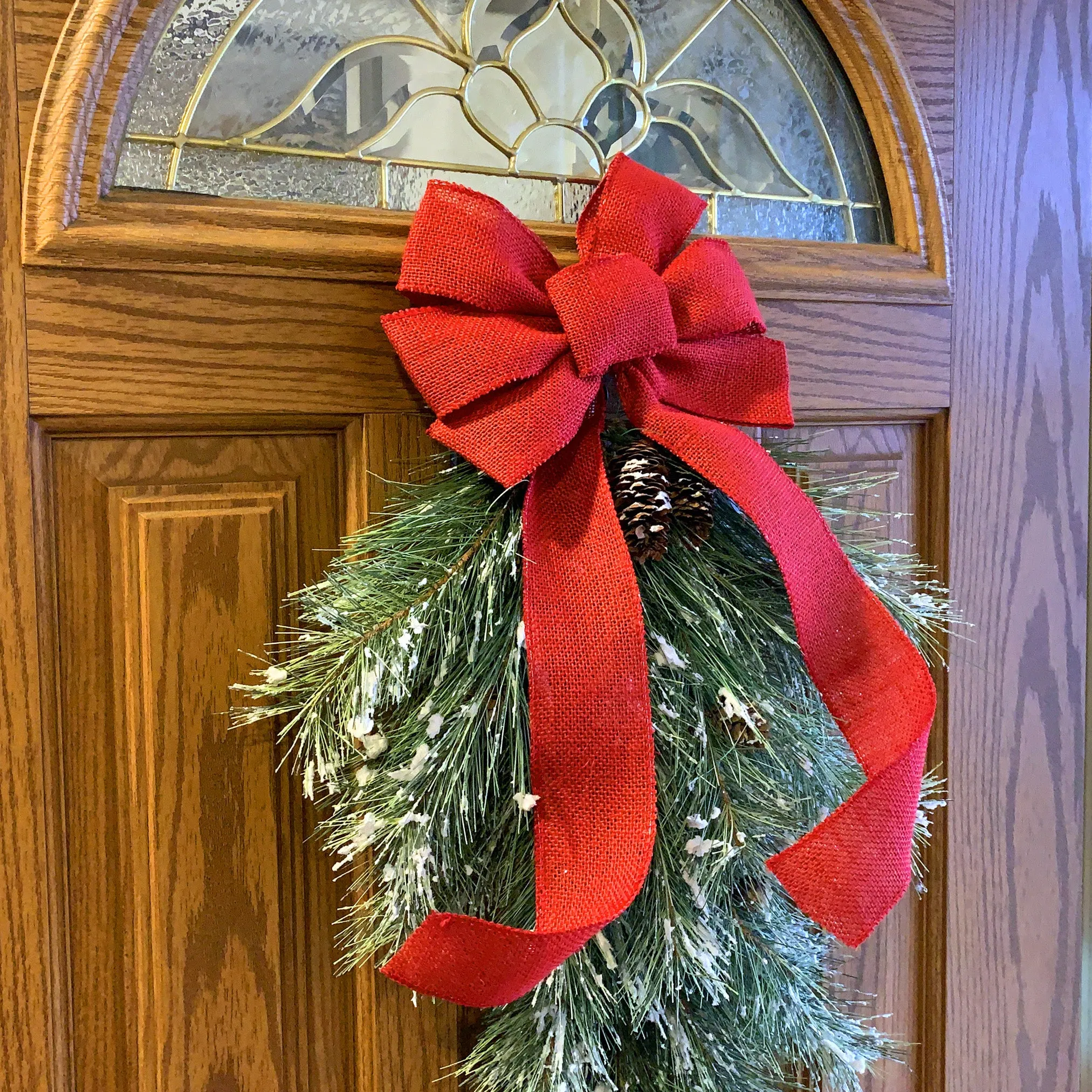 Red Burlap Ribbon Wreath Bow - 10" Wide, 18" Long Tails