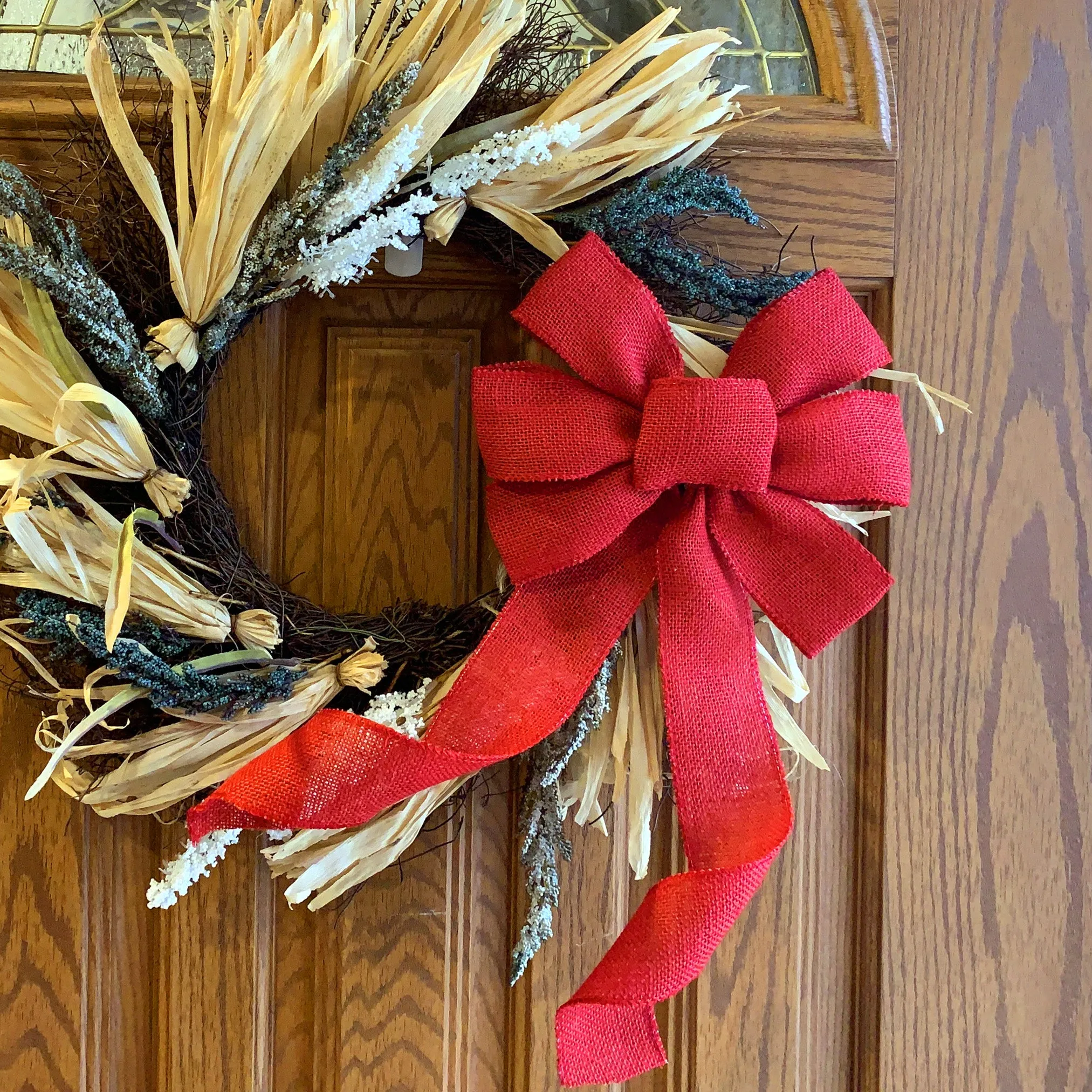 Red Burlap Ribbon Wreath Bow - 10" Wide, 18" Long Tails