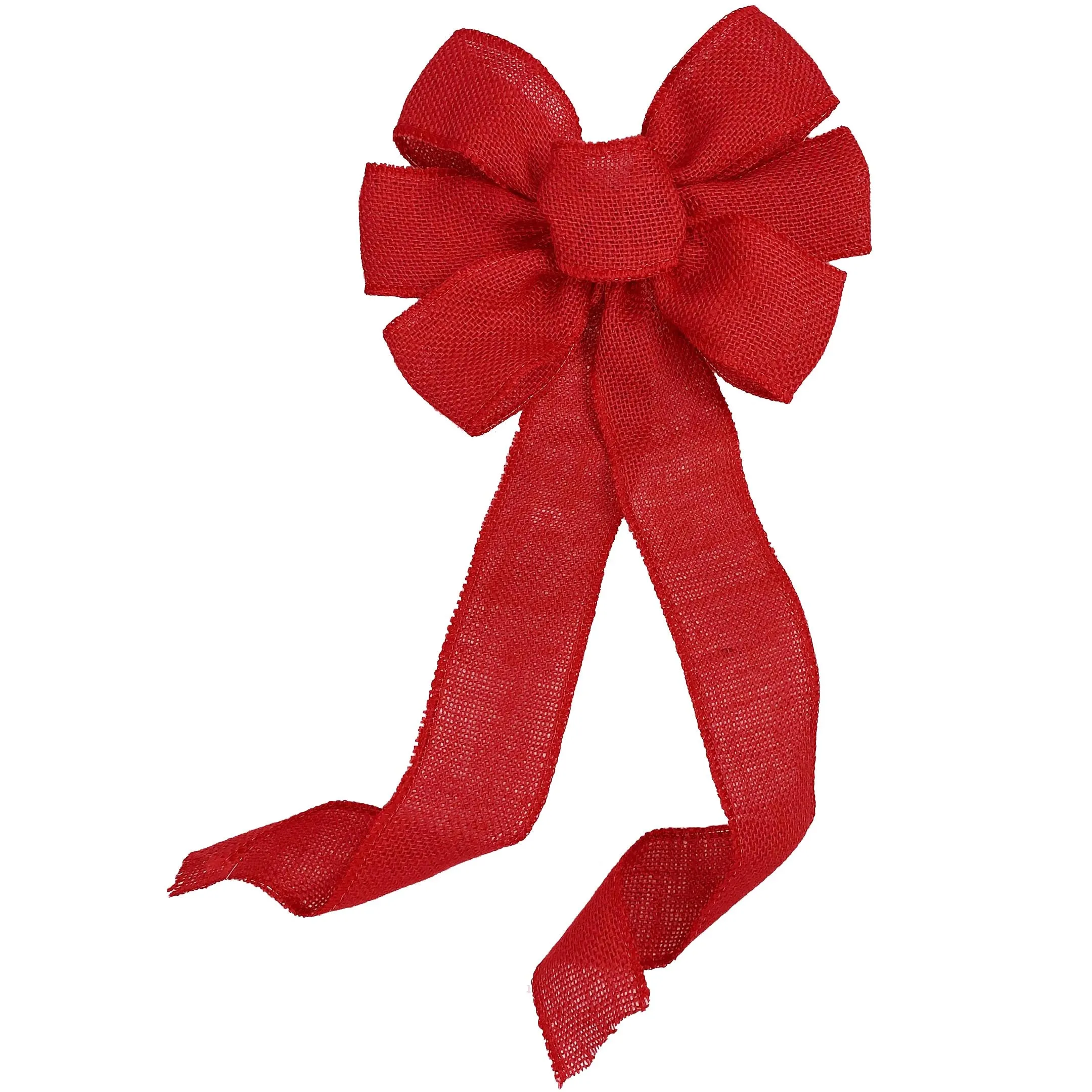 Red Burlap Ribbon Wreath Bow - 10" Wide, 18" Long Tails