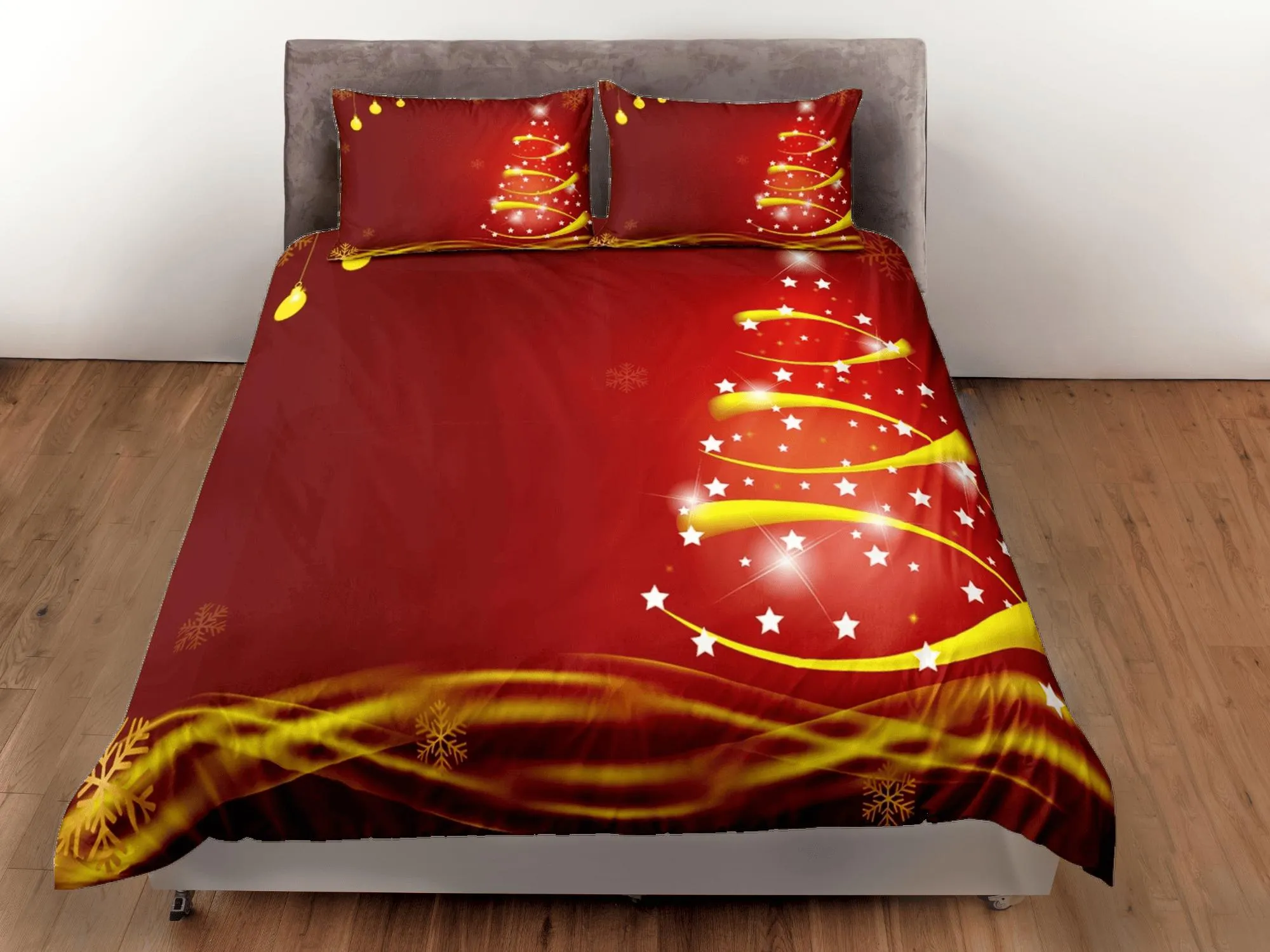 Red glowing Christmas tree bedding & pillowcase holiday gift duvet cover king queen full twin toddler bedding baby Christmas farmhouse decor