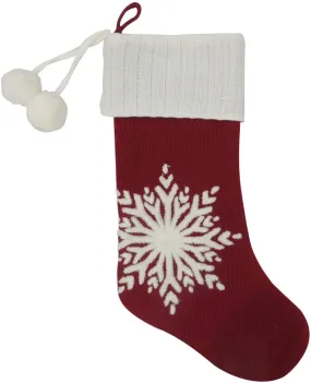 Red White Snowflake Christmas Stocking - 19" H, 8" W