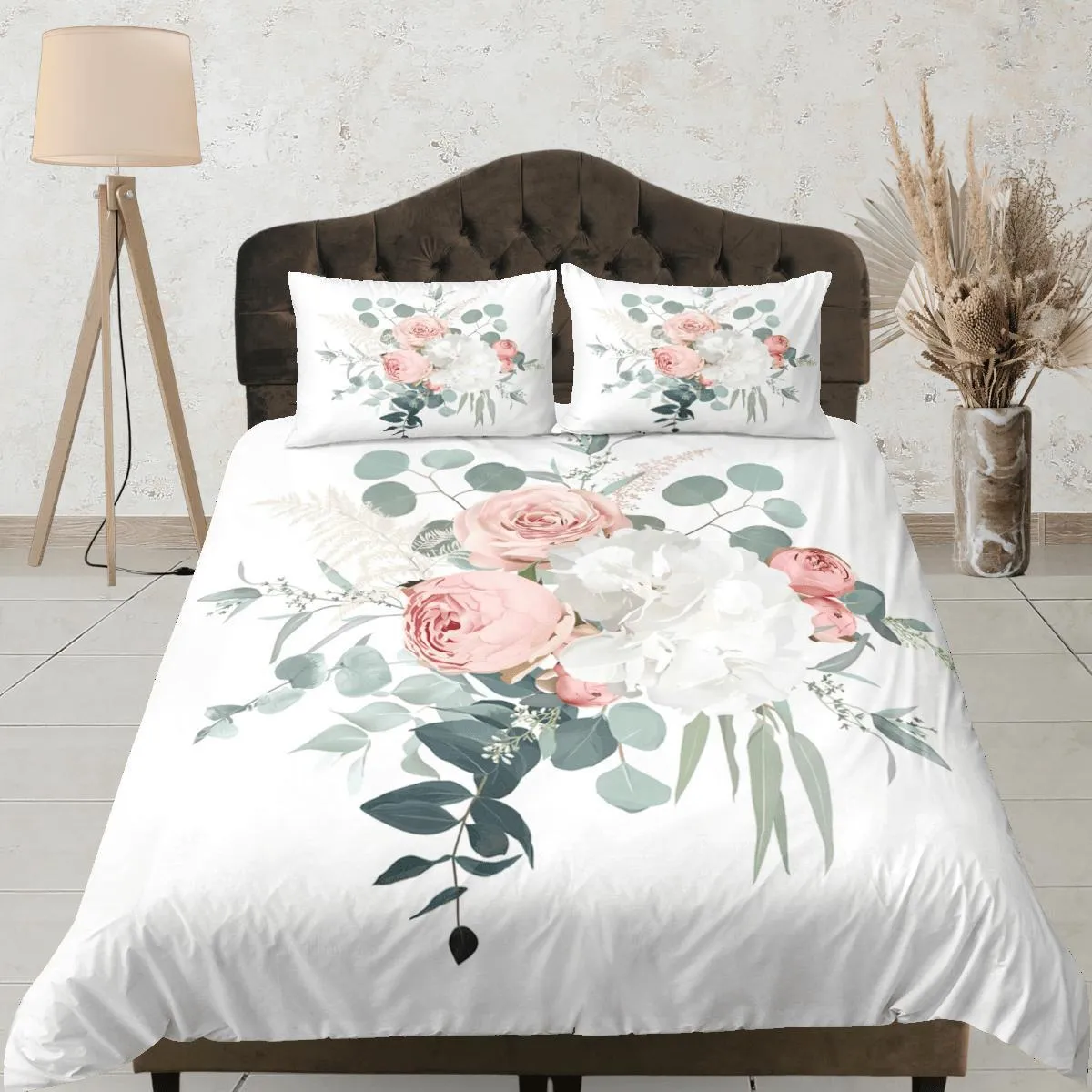 Roses Duvet Cover Set Bohemian Bedspread, Floral Dorm Boho Bedding Pillowcase