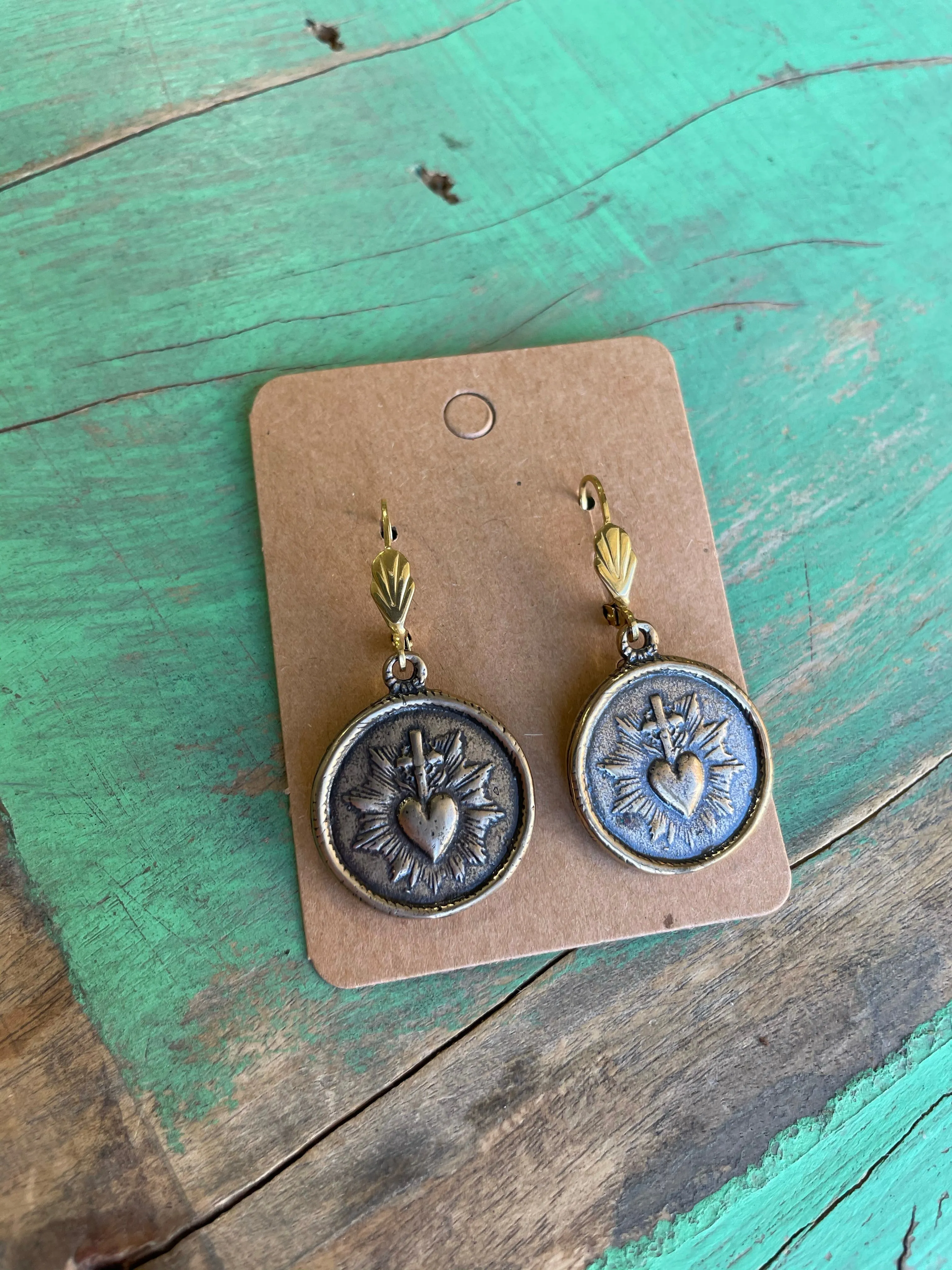 Round Sacred Heart Earrings