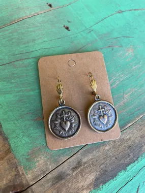 Round Sacred Heart Earrings