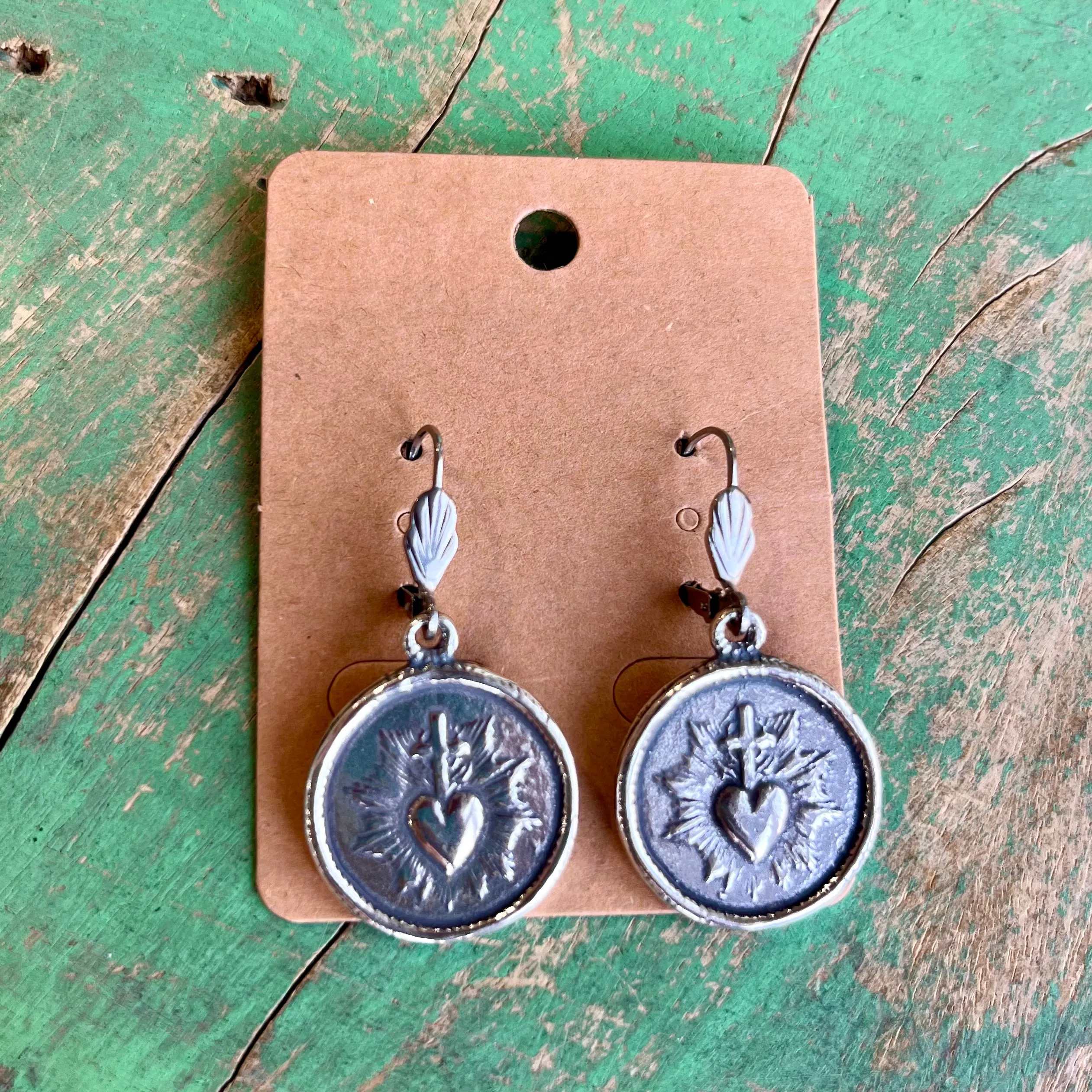 Round Sacred Heart Earrings