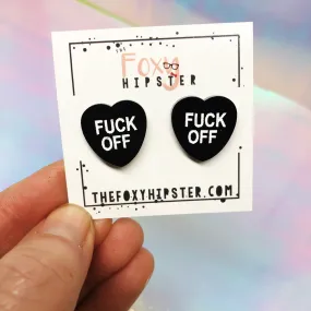 Sassy Conversation Hearts black FUCK OFF Stud Earrings