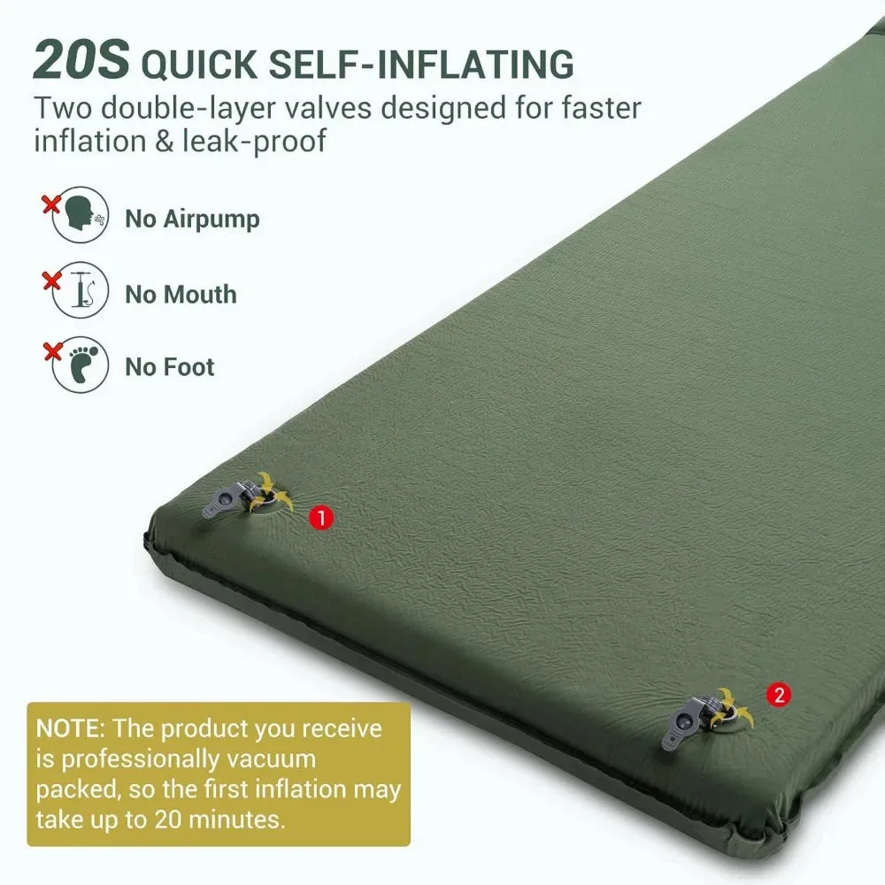 Self Inflating Sleeping Pad, Ultra-Thick Memory Foam Camping Pad with Pillow Fast Inflating in20s Insulated Camping Mattress Pad