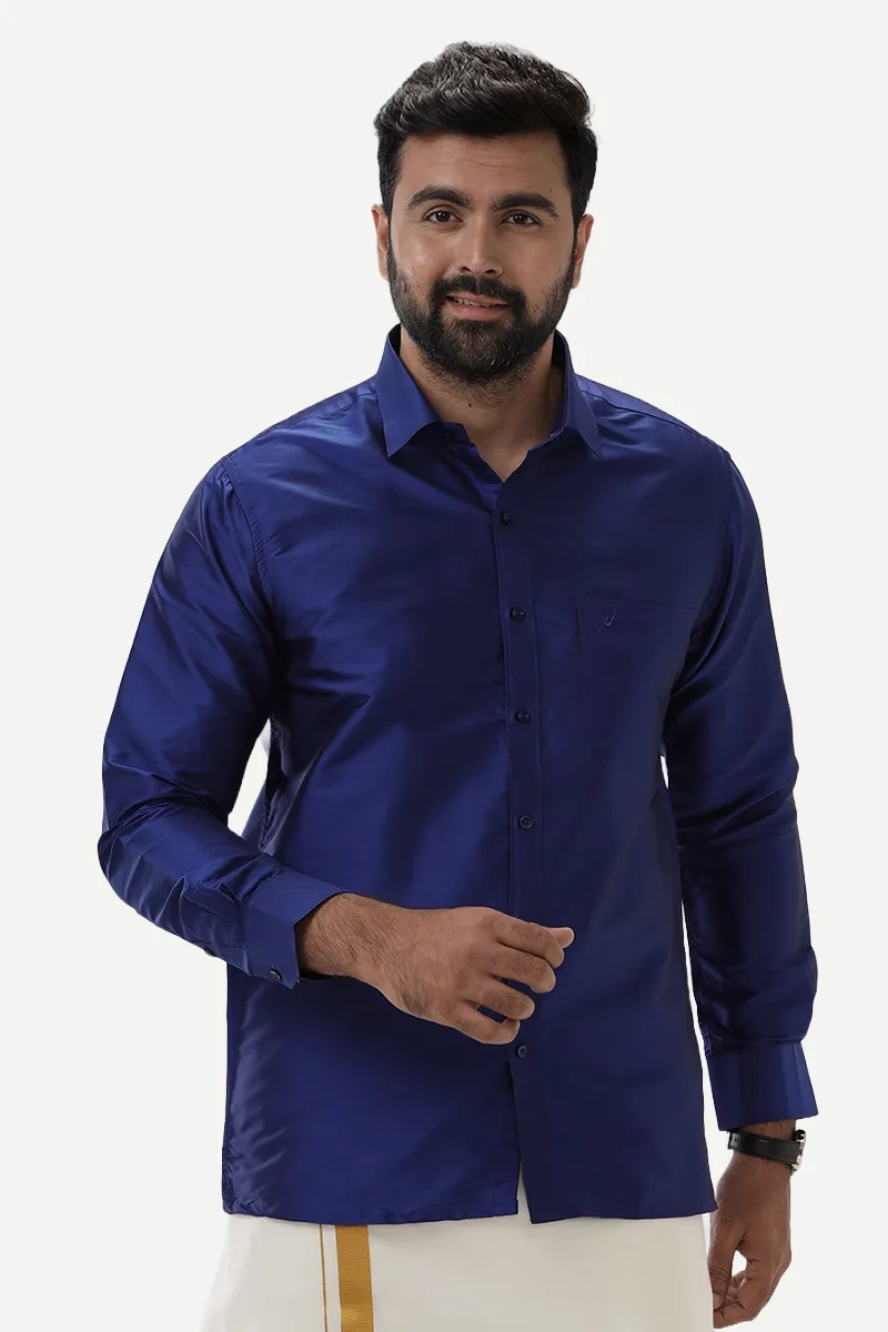 Silk Feel - Ink Blue Silk Shirts For Mens | Uathayam