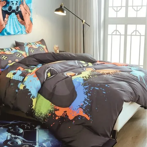 Single size 4 piece bedding set with duvet cover 3D Dark Grey color.