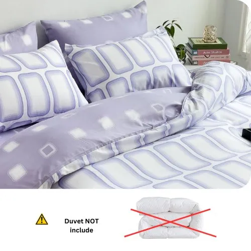 Single Size 4 Pieces Set, Reversible Duvet Cover Set, Squares Design with Light Orchid Color.