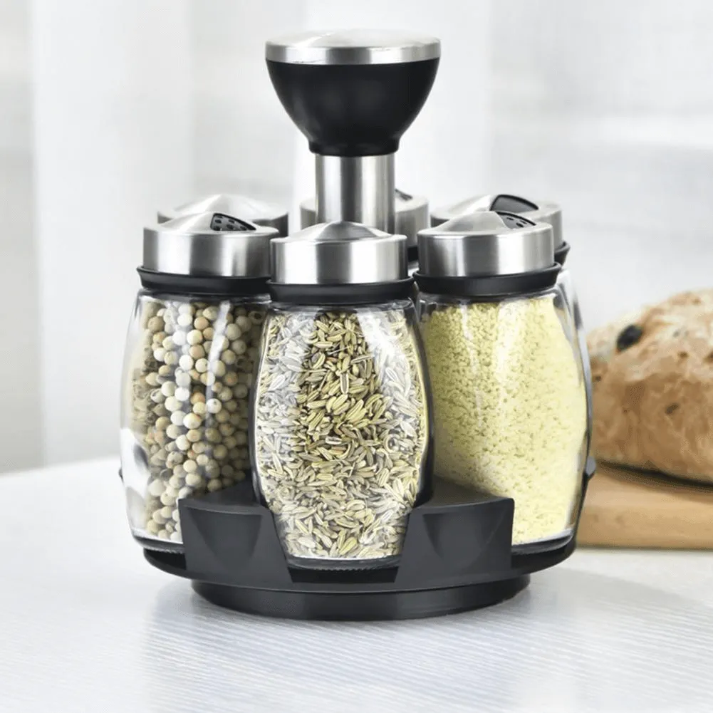 Smart Rotating Stainless Steel Glass Seasoning Set