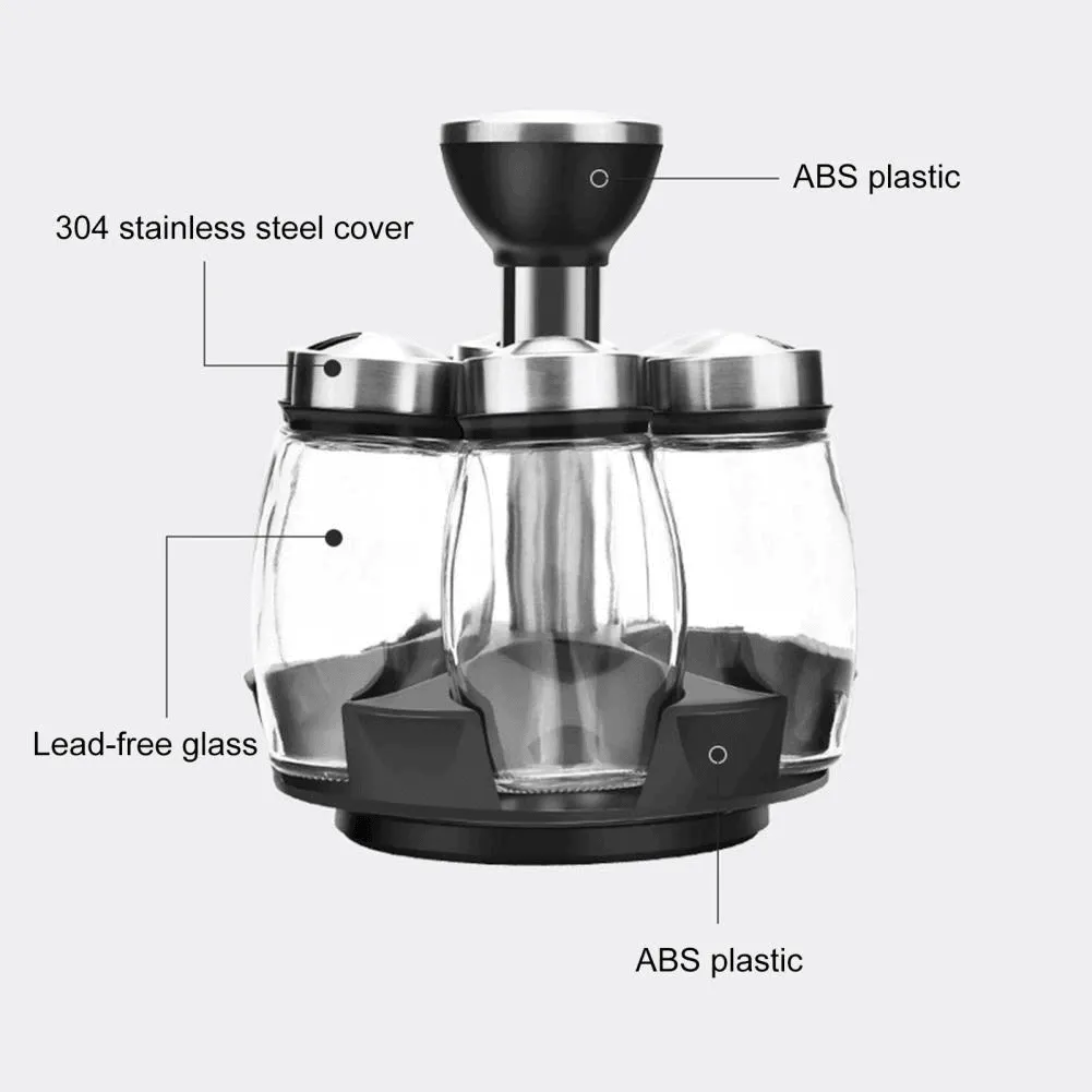 Smart Rotating Stainless Steel Glass Seasoning Set