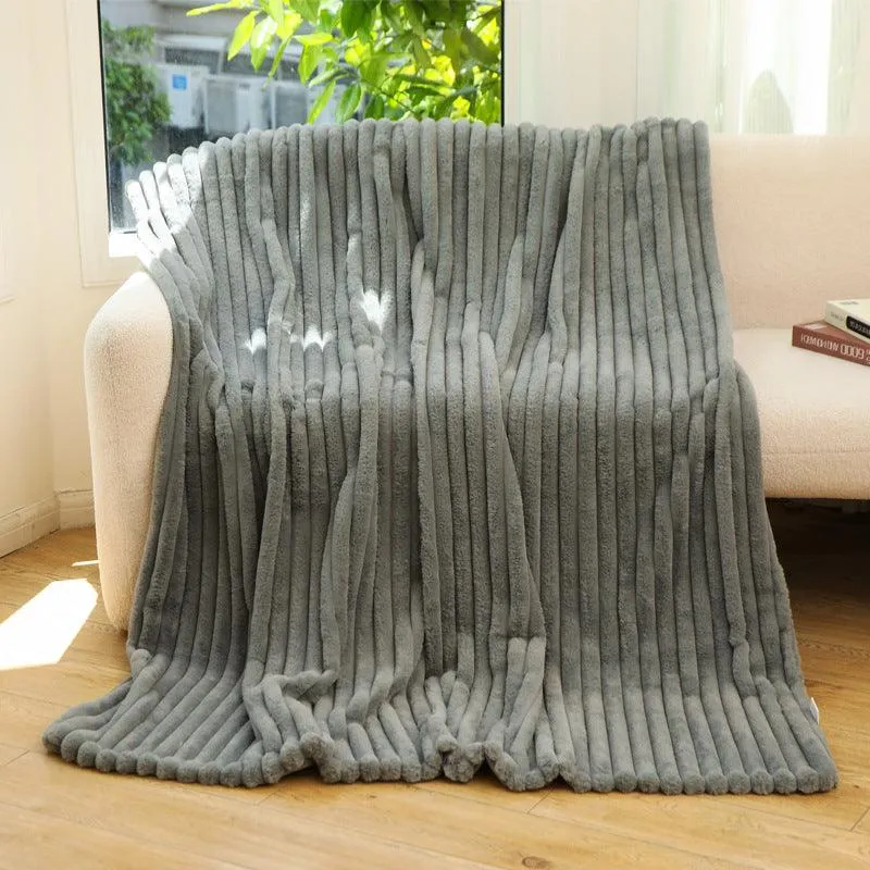 Striped Jacquard Rabbit Fur Blanket