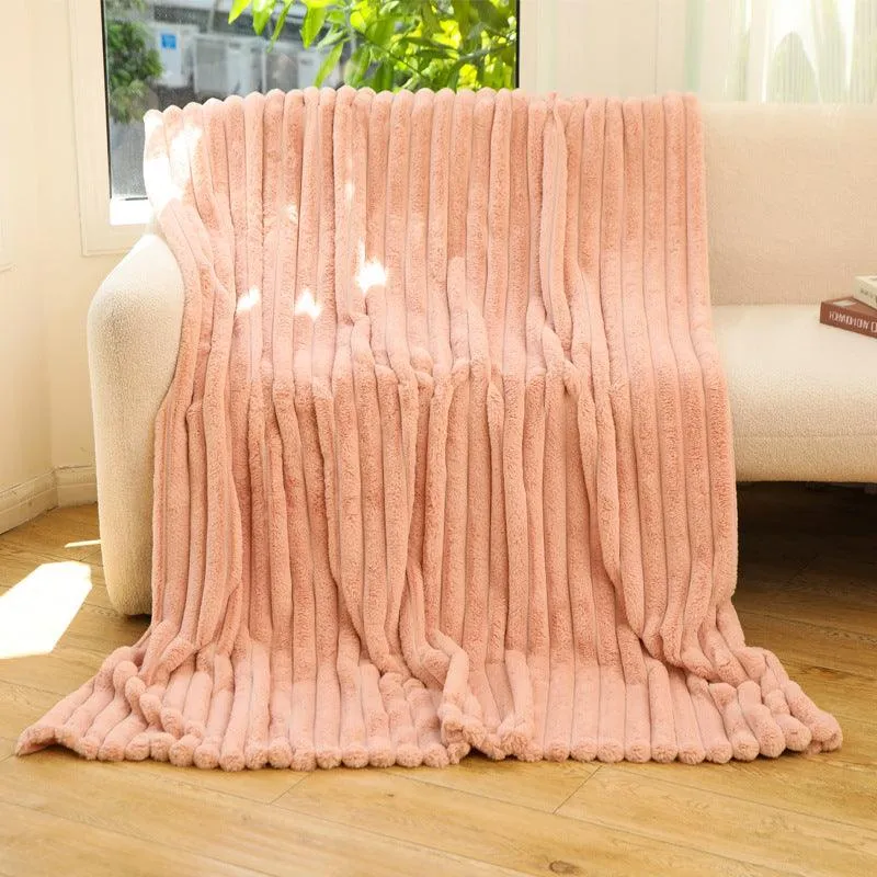 Striped Jacquard Rabbit Fur Blanket