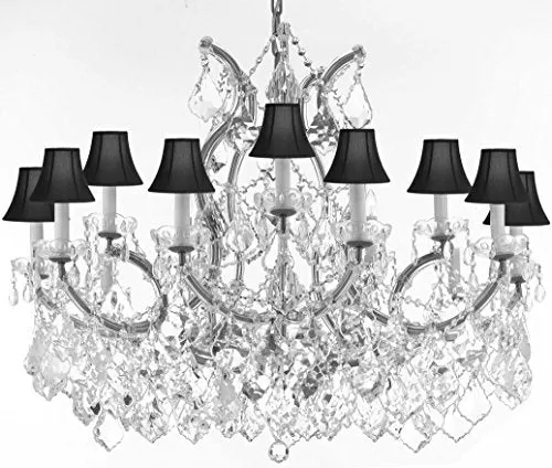 Swarovski Crystal Trimmed Maria Theresa Chandelier Crystal Lighting Chandeliers Lights Fixture Pendant Ceiling Lamp For Dining Room Entryway Living Room With Large Luxe Crystals H28" X W37" - A83-Cs/B89/Blackshades/21510/15 1Sw