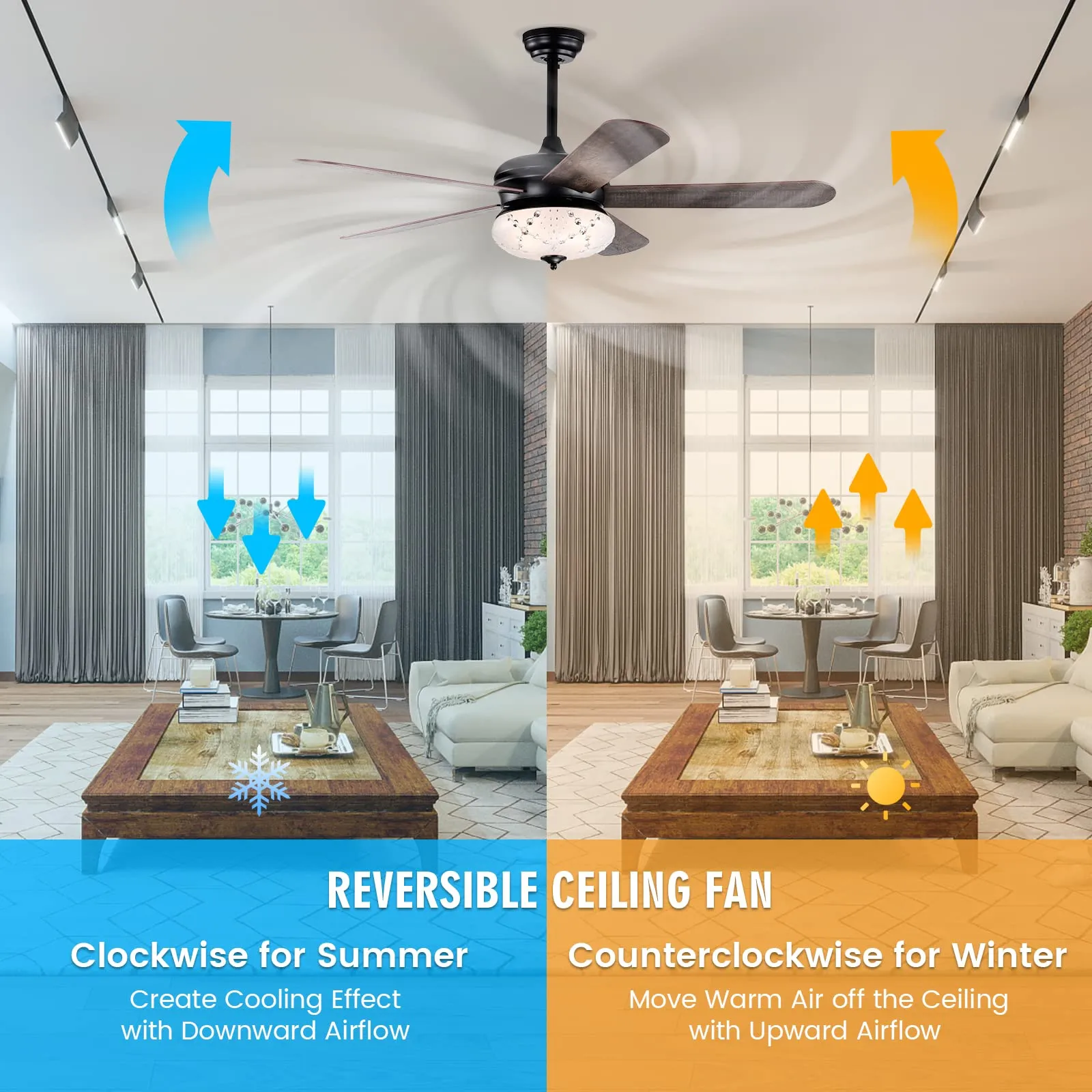 Tangkula 52 Inches Ceiling Fan with Remote Control, Indoor Ceiling Fan with 2 Downrods