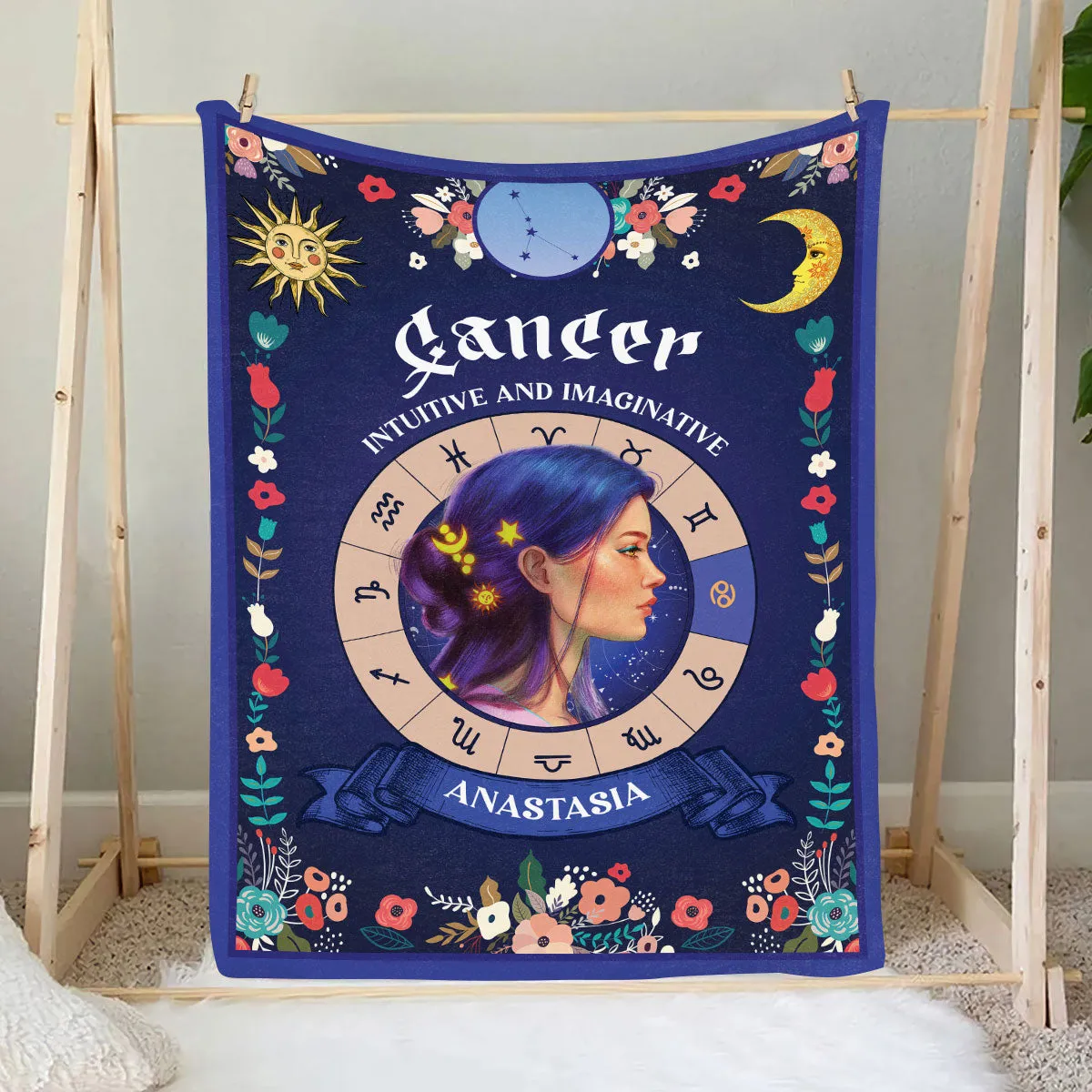 Teesdily | Cancer Zodiac Sign Characteristics Customized Blanket Intuitive And Imaginative Sherpa Fleece Horoscope Design Astrology Gift Birthday