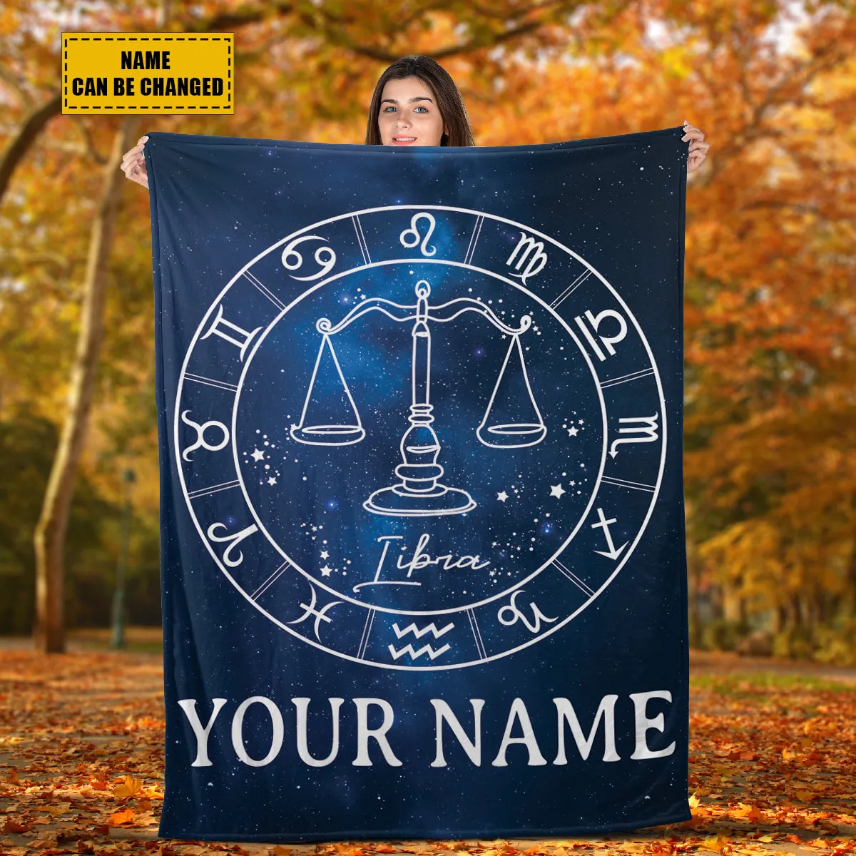 Teesdily | Libra Personalized Fleece Blanket With Name Horoscope Design Sherpa Blanket Zodiac Sign Constellation Astrology Adult Kid Birthday Gifts