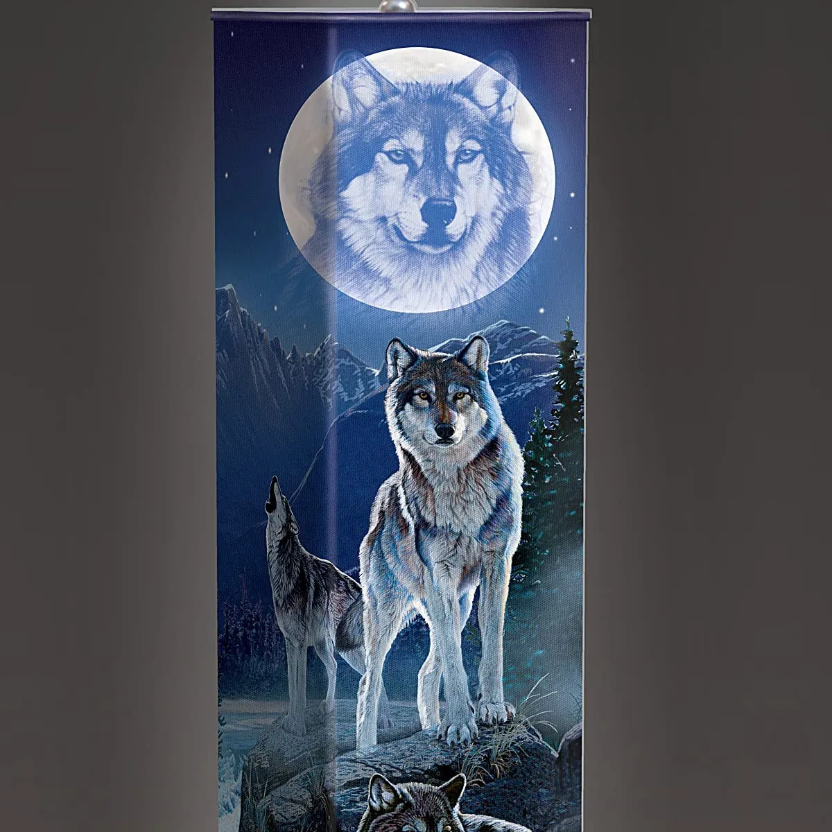 The Bradford Exchange Al Agnew 'Mystic Moonlight' Four-Sided Floor Lamp Limited Edition with Stunning Wolf Imagery Wrinkle-Resistant Fabric Shade Wood-Tone Base & Two Free Energy Efficient Bulbs 60-Inches