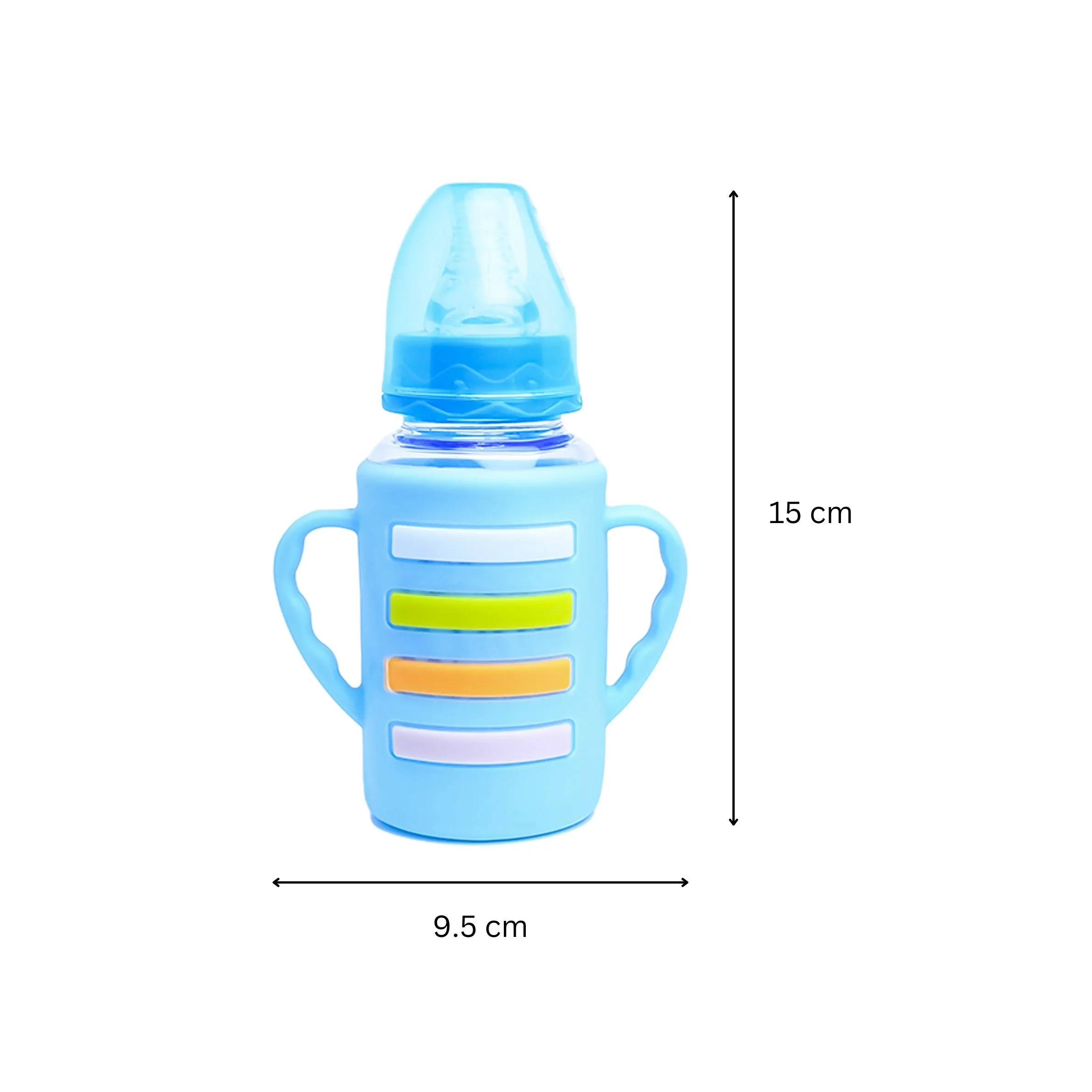 The Little Lookers High Borosilicate Glass Feeding Bottle with Handle Silicon Cover for Baby/Feeder for Newborn | Super Soft Flow Control & Anti Colic Nipple for Infants/Toddlers(Pack of 3)