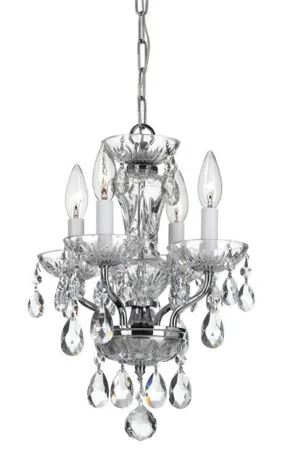 TRADITIONAL 4 LIGHT CRYSTAL MINI CHANDELIER, POLISHED CHROME