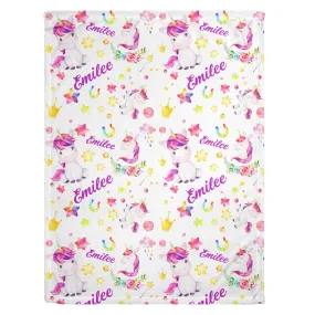 Unicorn Print Personalized Minky Blanket (Smooth Minky)