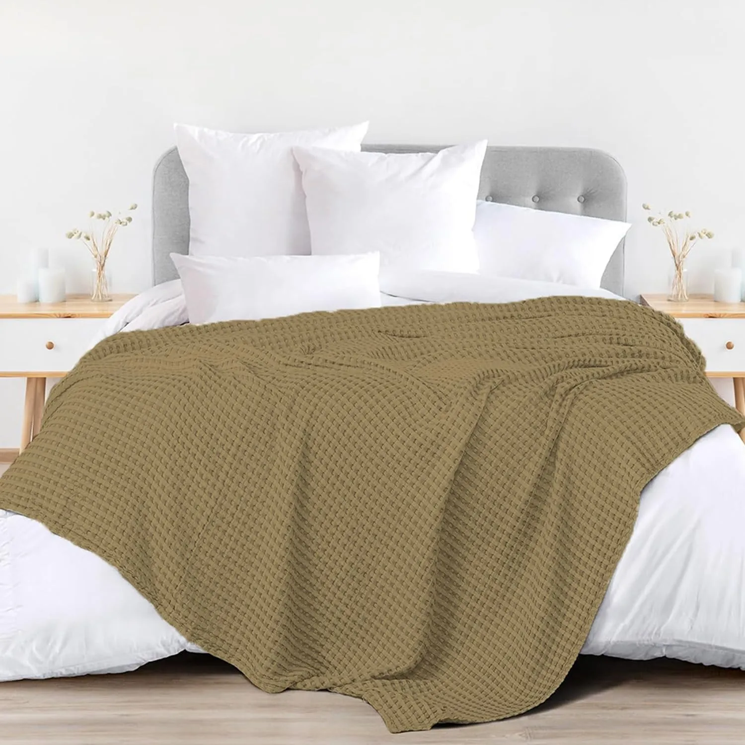 Urban Space 100% Cotton Waffle Weave Blanket, Cotton Dohar for Single Bed, Breathable & Skin Friendly All Season Blanket for Bed, Single Bed Blanket (145cm x 225cm, Beige)