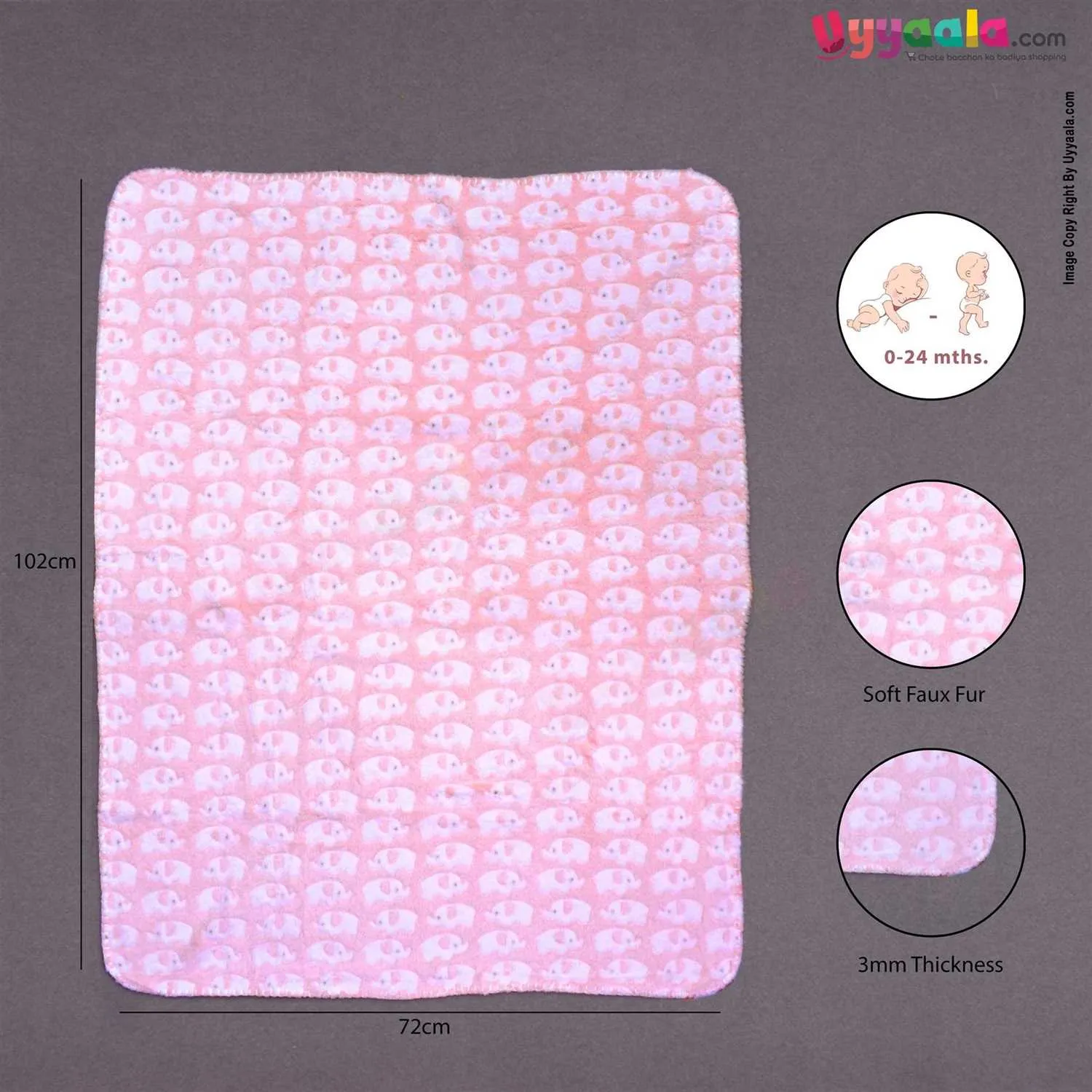 Valiantier Fur Roll Blanket Elephant Print 0-24m,Pink