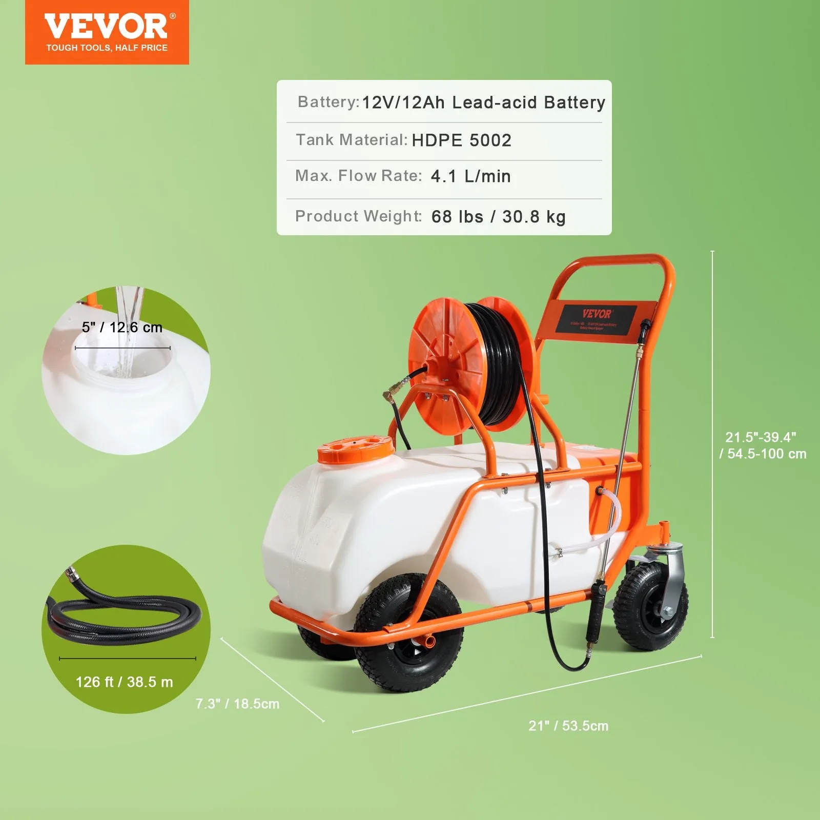 Vevor Lawn Cart Sprayer 90 PSI 15 Gallon Tank 12V 12Ah Battery New