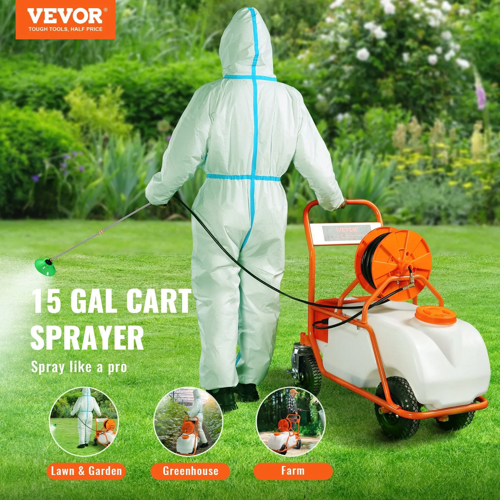 Vevor Lawn Cart Sprayer 90 PSI 15 Gallon Tank 12V 12Ah Battery New